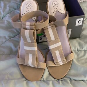 Elegant Beige Sandals with Striped Detail
